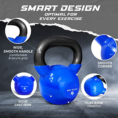 Yes4All 5-100 LB Vinyl Coated Cast Iron Kettlebells M964803