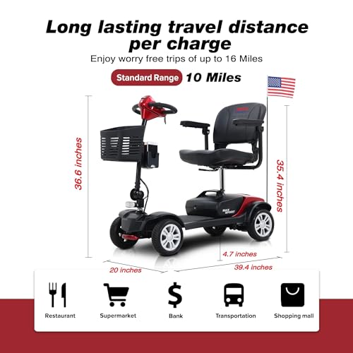 Outdoor Compact Foldable Mobility Scooter for Seniors with Basket, Red Q64050