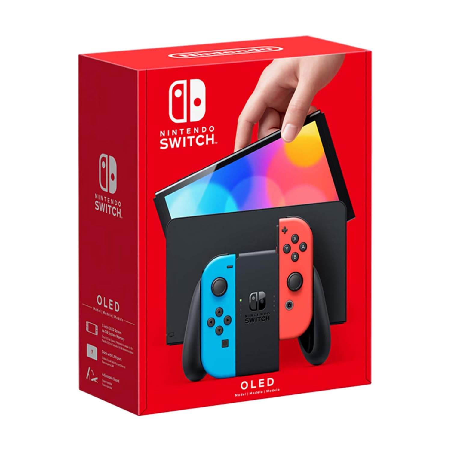 Nintendo Switch OLED Model Neon Red/Blue Accessory Bundle with Extra Joy-Con, Dock, Grips, Straps, Case and Earphones N48223