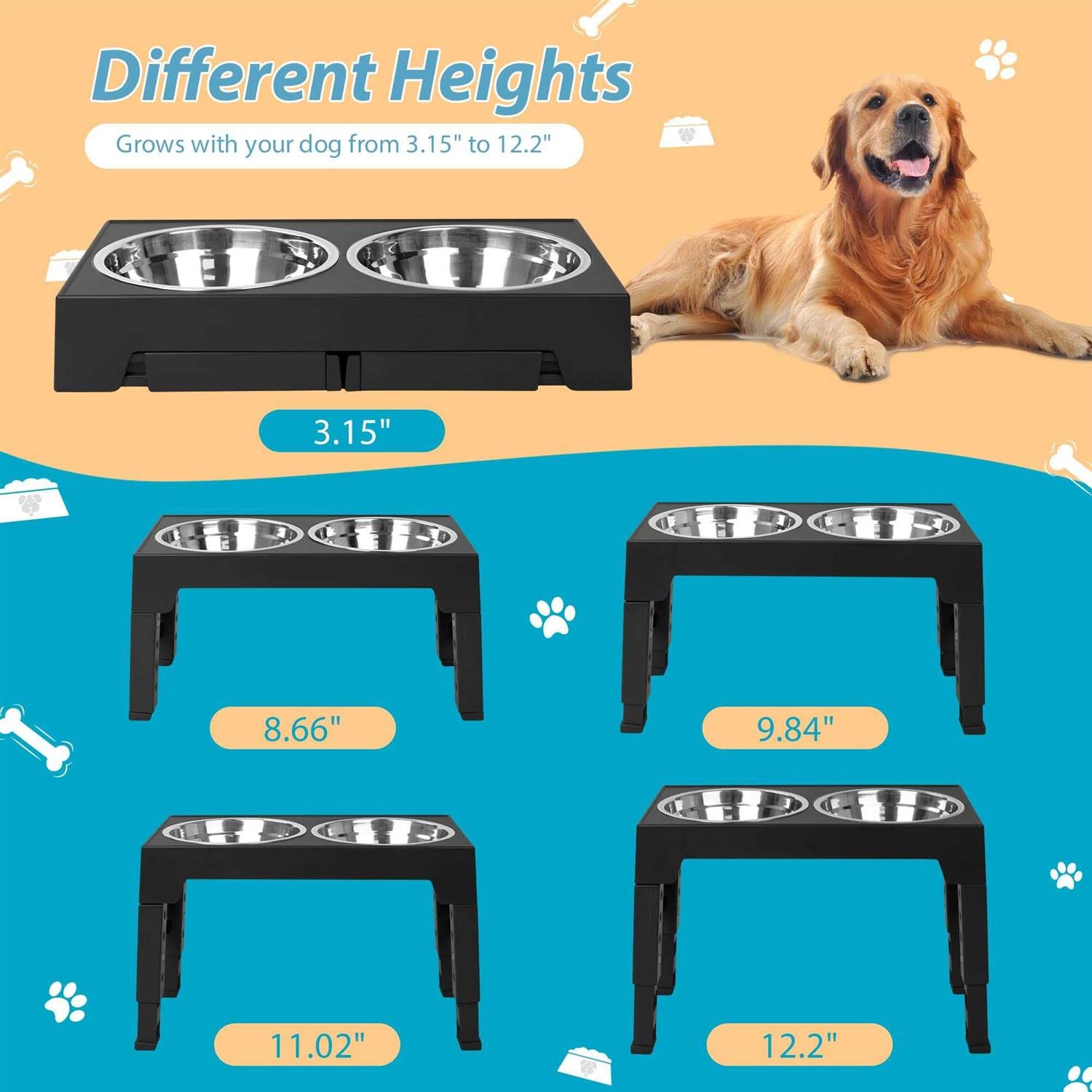 Niubya Elevated Dog Bowls with 2 Stainless Steel Bowls K72152