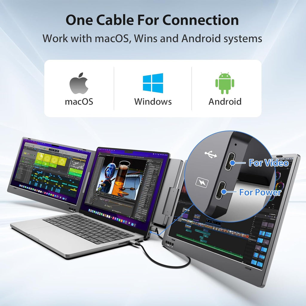 KYY Triple Laptop Screen Extender 14" 1080P FHD IPS Dual Portable Monitor for Laptop U282475