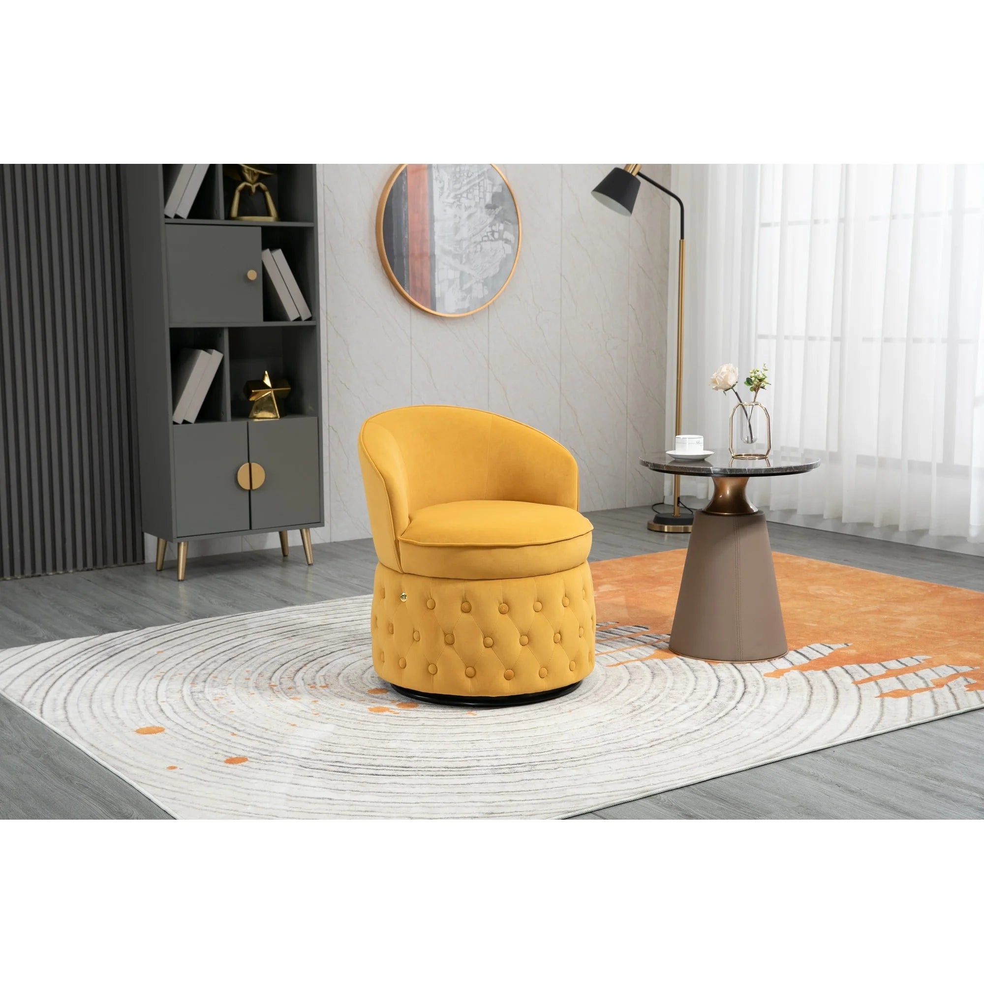 Velvet Swivel Barrel Chair Yellow D766