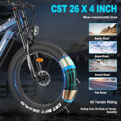 FREESKY 48V 35AH Dual Battery Electric Bike for Adults, 26" Fat Tire Full Suspension G283
