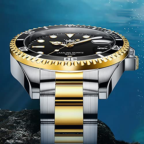 OLEVS Men's Stainless Steel Analog Quartz Watch with Day and Luminous Dial V6348