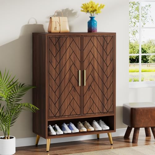 Tribesigns Walnut Shoe Cabinet with Doors, 6-Tier 24 Pairs Shoe Storage Cabinet for Entryway (Brown)