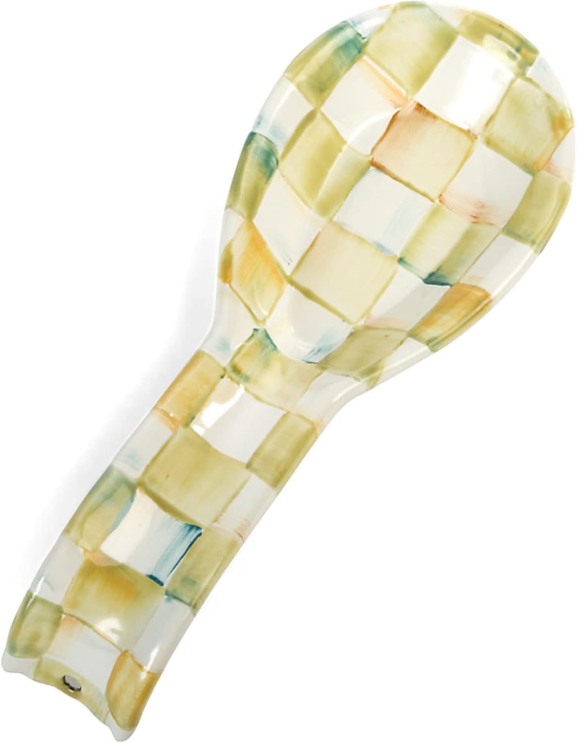 MacKenzie-Childs Parchment Check Enamel Spoon Rest for Kitchen, Cream-and-White Enamel