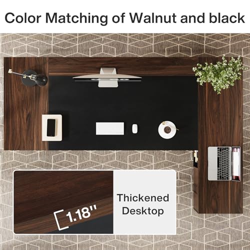 Tribesigns 78" L-Shaped Executive Desk with Drawers and File Cabinet, Walnut & Black V6249