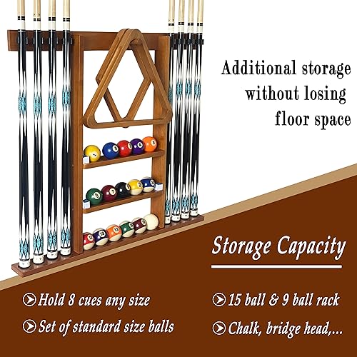 Wall Mount Pool Cue Rack for 8 Sticks, Solid Wood Mahogany S223328