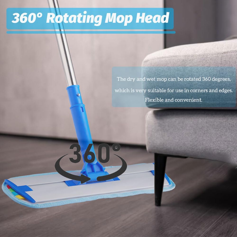 Microfiber Flat Mop with Long Handle, 4 Reusable Pads for Hardwood and Tile Floors U891
