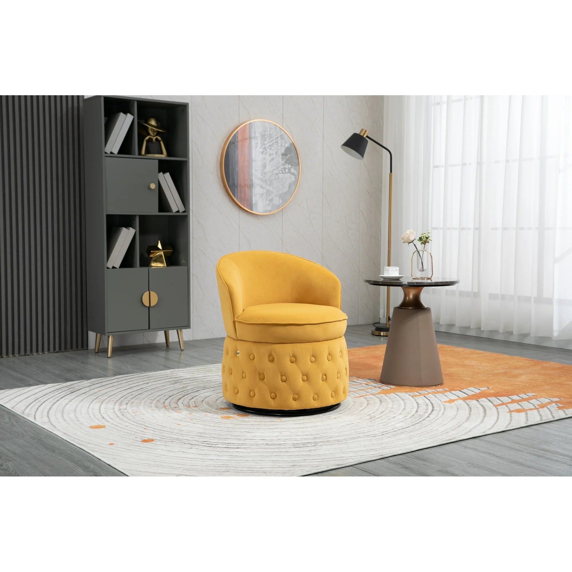Velvet Swivel Barrel Chair Yellow D766