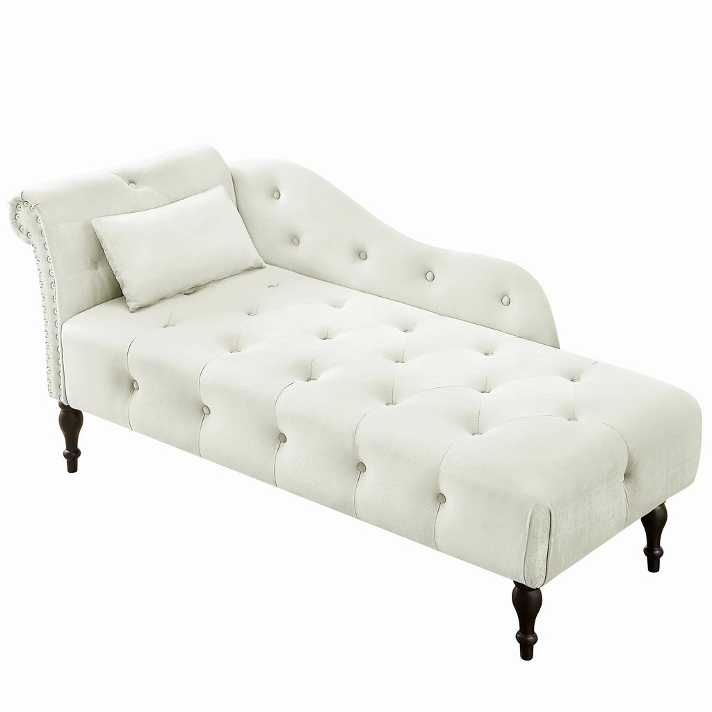 HUTWIFE Velvet Chaise Lounge with Nailhead Trim and Pillow S383