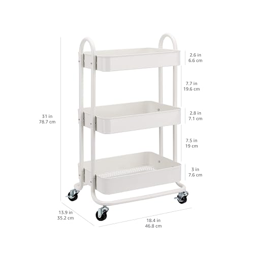 Amazon Basics 3-Tier Rolling Utility Cart with Lockable Wheels, White I730073