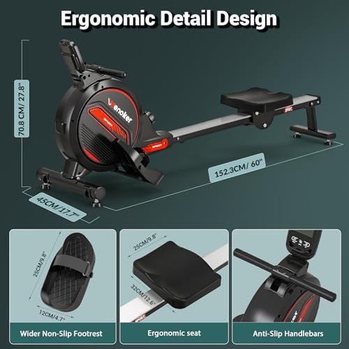 Wenoker Magnetic Rowing Machine for Home, 350 LB Capacity, Quiet with LCD Monitor I8142