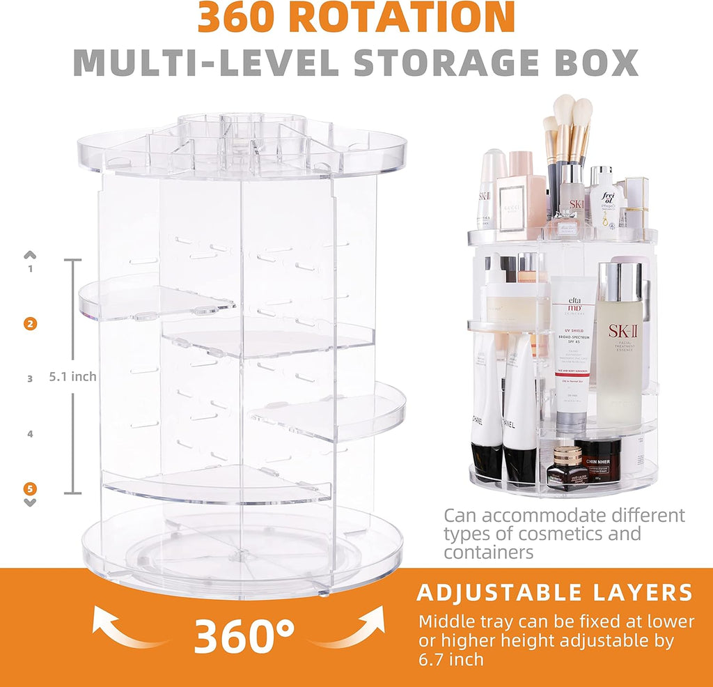 Peyton Makeup Organizer 360 Rotating 8-Layer Clear Storage Display Case A116