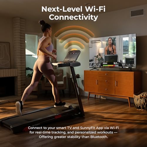 Sunny Health & Fitness Smart WiFi Treadmill, Compact Foldable with Incline E91799