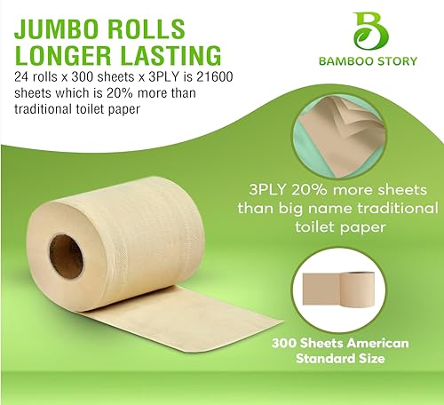 Bamboo Toilet Paper 3PLY 300 Sheets Unbleached FSC Certified Q195103