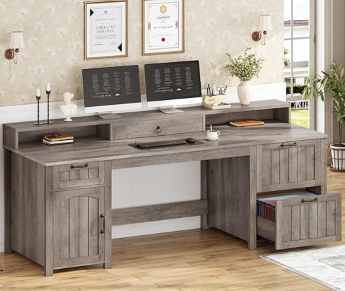 SEDETA Farmhouse 63" Executive Desk with File Drawer and Monitor Stand O784