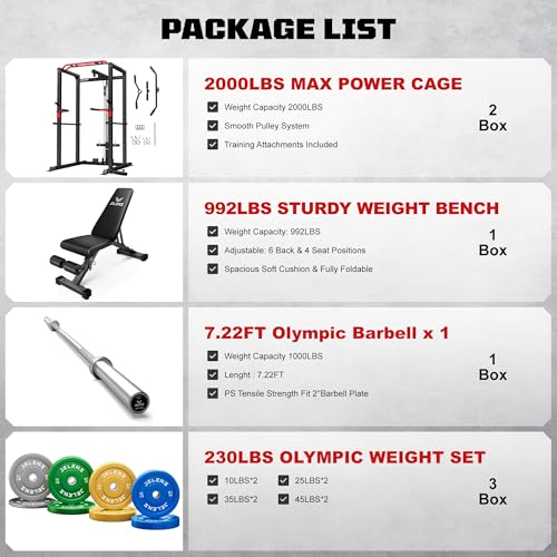 Power Cage 2000LBS Power Rack with LAT Pulldown and Adjustable Pulley System for Home Gym H863717