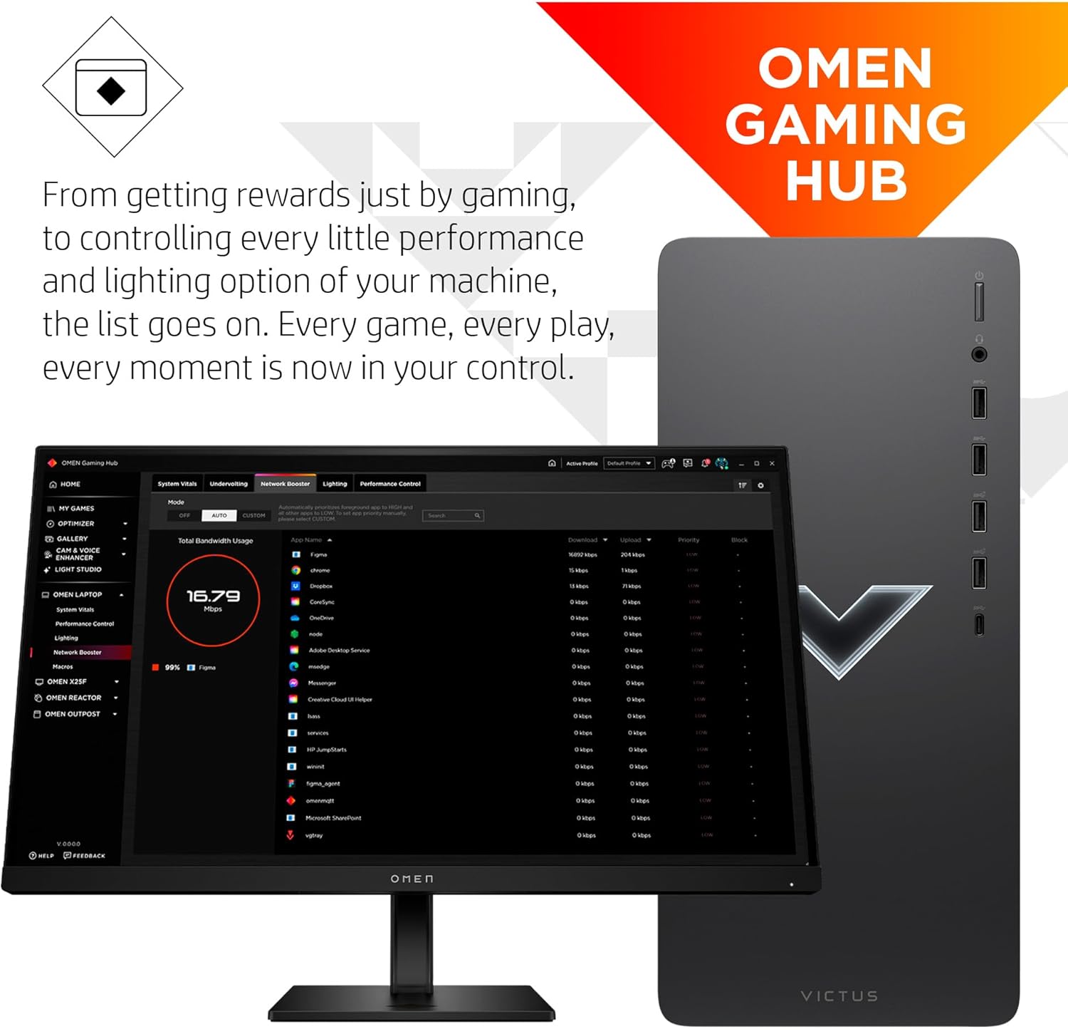 Victus 15L Gaming Desktop HyperX Bundle, Intel Core i7-13700F, RTX 3060, 16GB RAM, 512GB SSD G263276