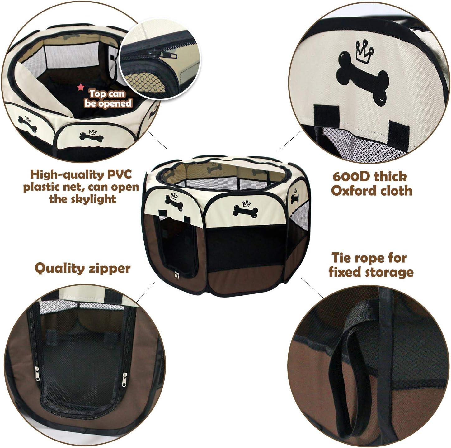 Portable Foldable Pet Playpen with Mesh Shade Cover H996608