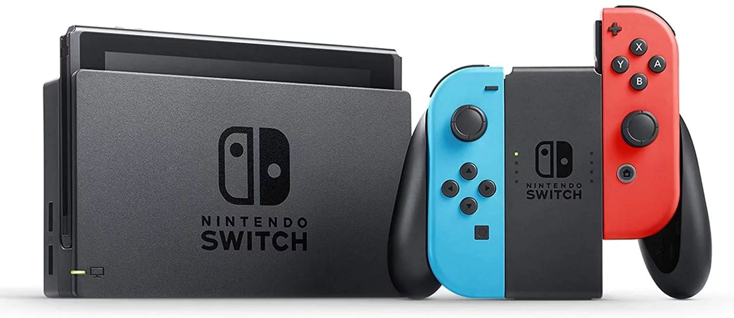 Nintendo Switch 32GB Console with Neon Blue and Red Joy-Con + Marxsol 12-in-1 Accessories Bundle Q792950