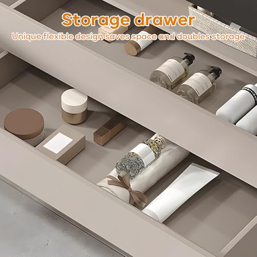Floating Bathroom Vanity with Sink and LED Mirror, Solid Wood, Wall Mounted, White 36" E381