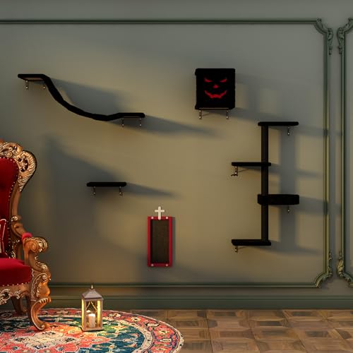 COZIWOW Cat Wall Shelves, Wall-Mounted Cat Climber Set of 5, Black R587928