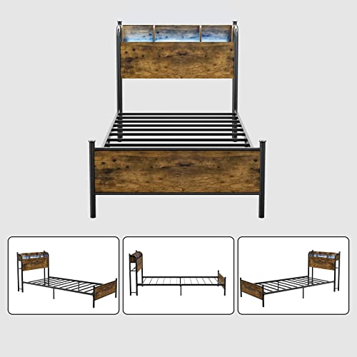 Queen Bed Frame with LED Lights and Charging Station, Black F650