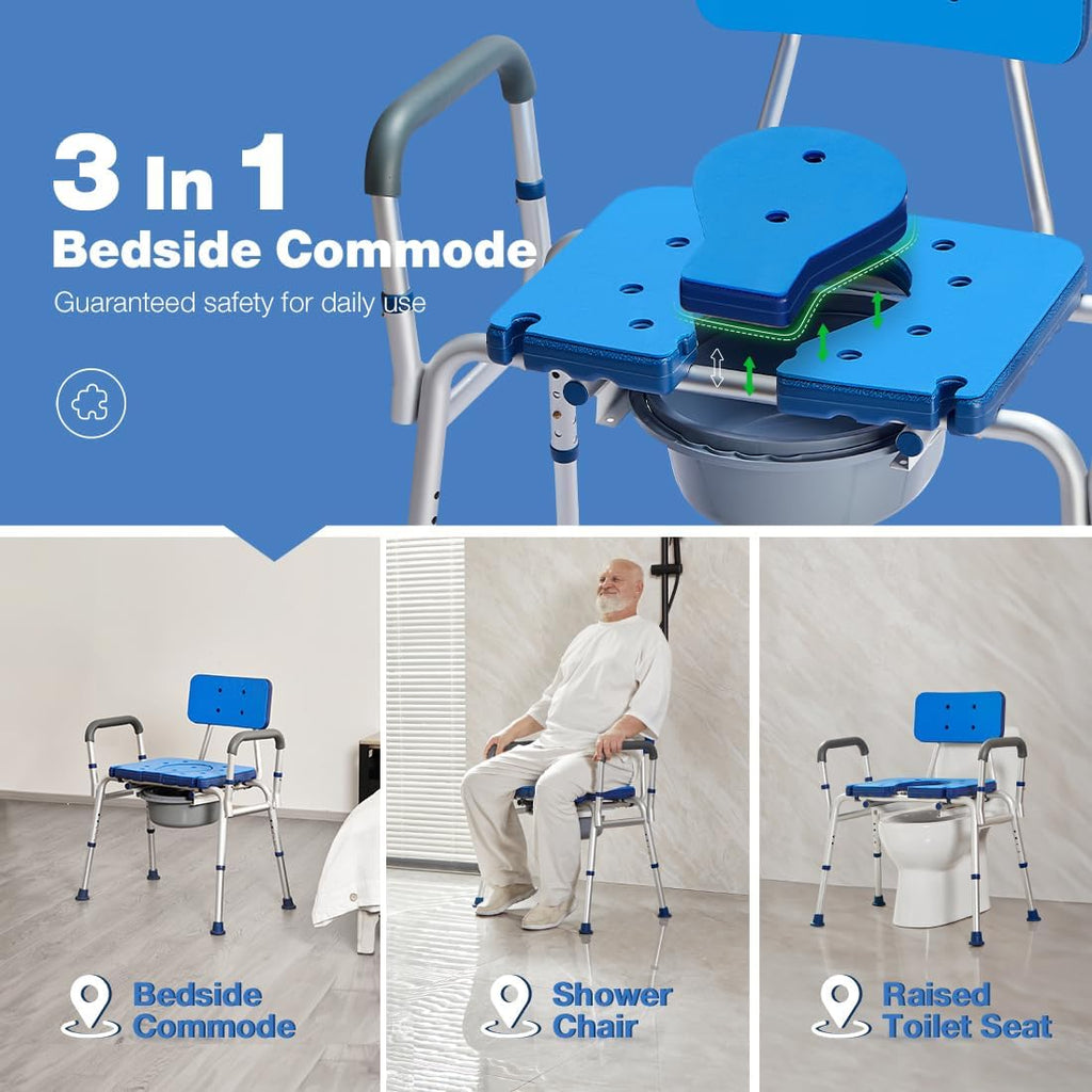 GreenChief 3 in 1 Bariatric Bedside Commode 700LBS, Extra Wide Seat L1271