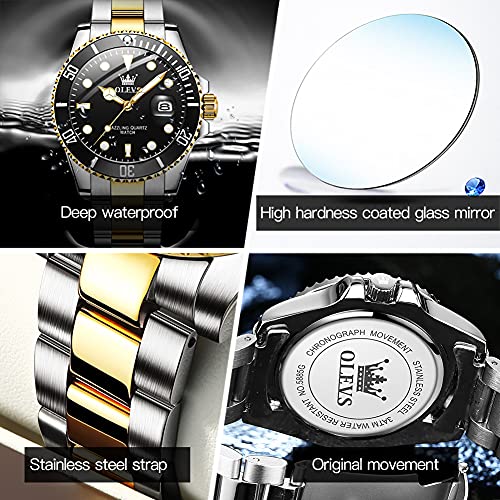 OLEVS Men's Stainless Steel Analog Quartz Watch with Day and Luminous Dial V6348