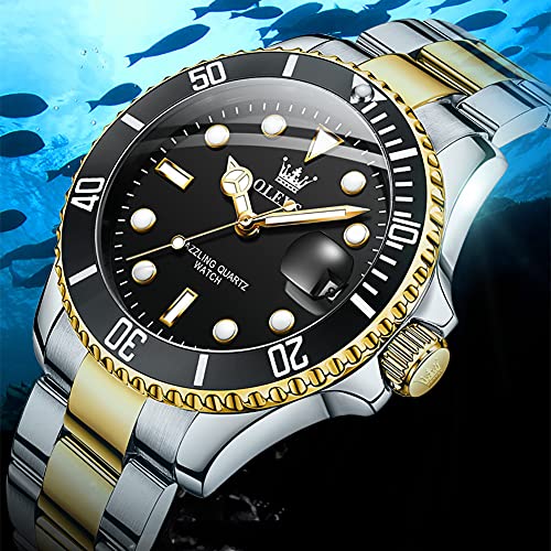 OLEVS Men's Stainless Steel Analog Quartz Watch with Day and Luminous Dial V6348