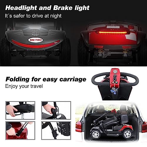 4 Wheel Mobility Scooter Portable Electric with Extended Battery for Seniors Adults Red Q353433