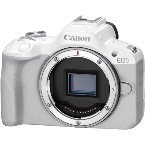 Canon EOS R50 Mirrorless Camera with RF-S 18-45mm Lens, White, Bundle with Bag, Batteries & Memory Cards S656267