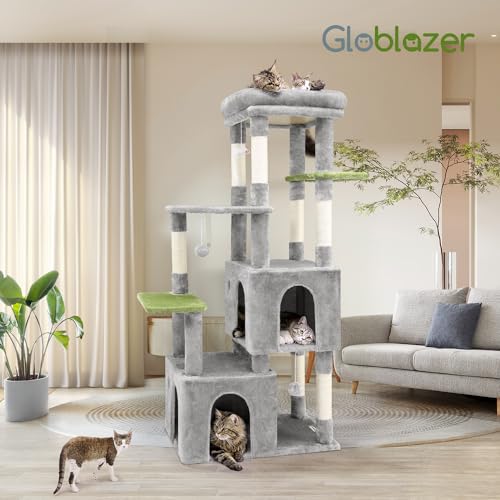 F61 Cat Tower for Indoor Cats, Heavy Duty with Scratching Post, Light Grey, 61 inch H2542