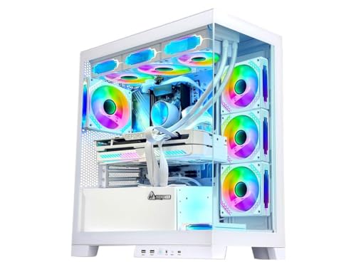 Superview Gaming PC Desktop Computer - AMD Ryzen 7 5700X 3.4GHz, RTX 4060 8G, 32GB DDR4 RAM 3200, 1TB M.2 PCIE + 2TB SATA SSD, 650W PSU, 360mm AIO, 11AC Wi-Fi, Windows 11 Pro 64-bit, White