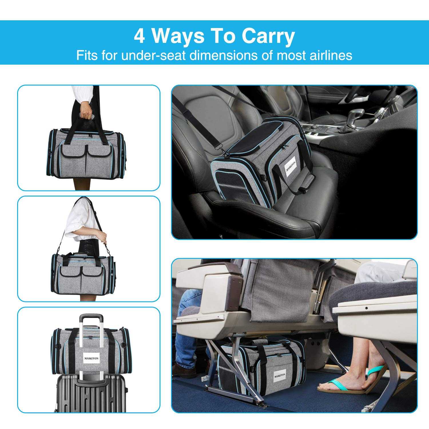 MASKEYON TSA Approved Soft Sided Pet Carrier Large Expandable R7997