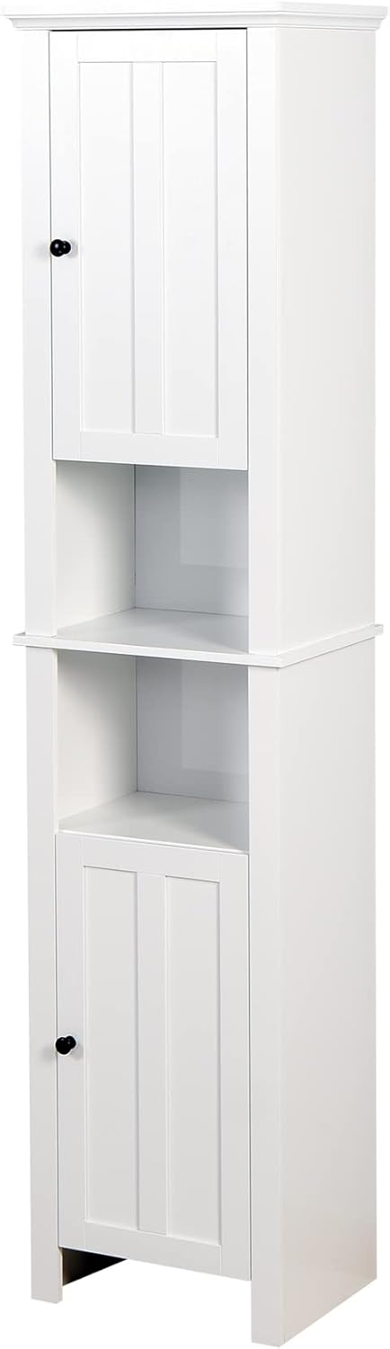 Tall Bathroom Storage Cabinet with Shelves and Door, Narrow, White Q863555