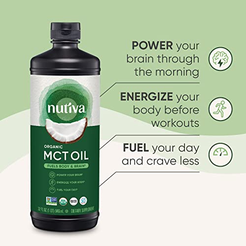 Nutiva Organic MCT Oil, Unflavored, 32 Oz, USDA Organic, Keto L228