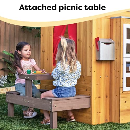 KidKraft Modern Outdoor Wooden Playhouse with Picnic Table and Grill S7361