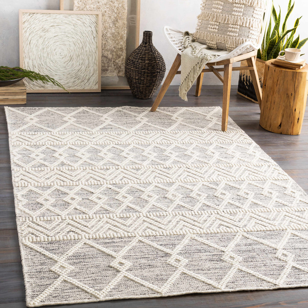 Woolk Moroccan Hand Woven Wool Small Area Rug, Beige White Brown, 2' x 3' L4500