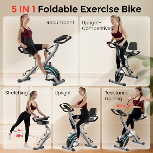 Pleny Folding Exercise Bike, 5-in-1 Stationary Bike for Home Gym L299