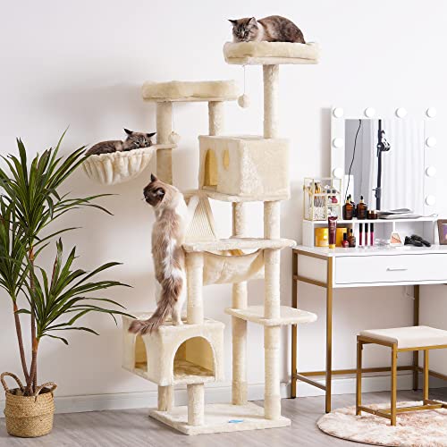 Hey-brother Cat Tree XL Cozy Cat Tower with Hammock, Scratching Posts, Light Gray O2195