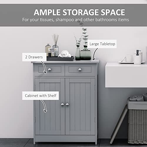 kleankin Bathroom Floor Cabinet, Wooden, 2 Doors, 2 Drawers, Grey V92019