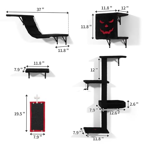 COZIWOW Cat Wall Shelves, Wall-Mounted Cat Climber Set of 5, Black R587928