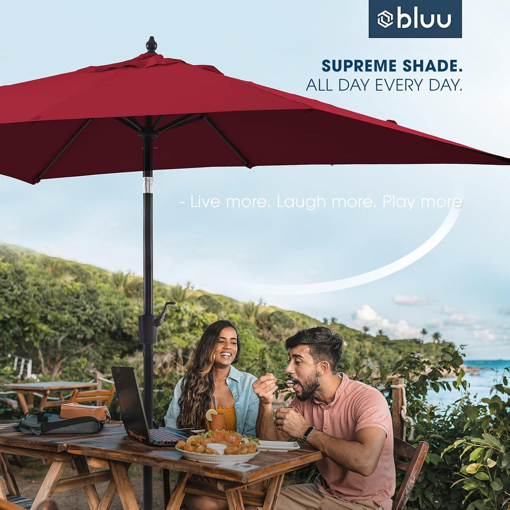 BLUU MAPLE Olefin Patio Umbrella 6.6 x 9.8 FT with Push Button Tilt A490480