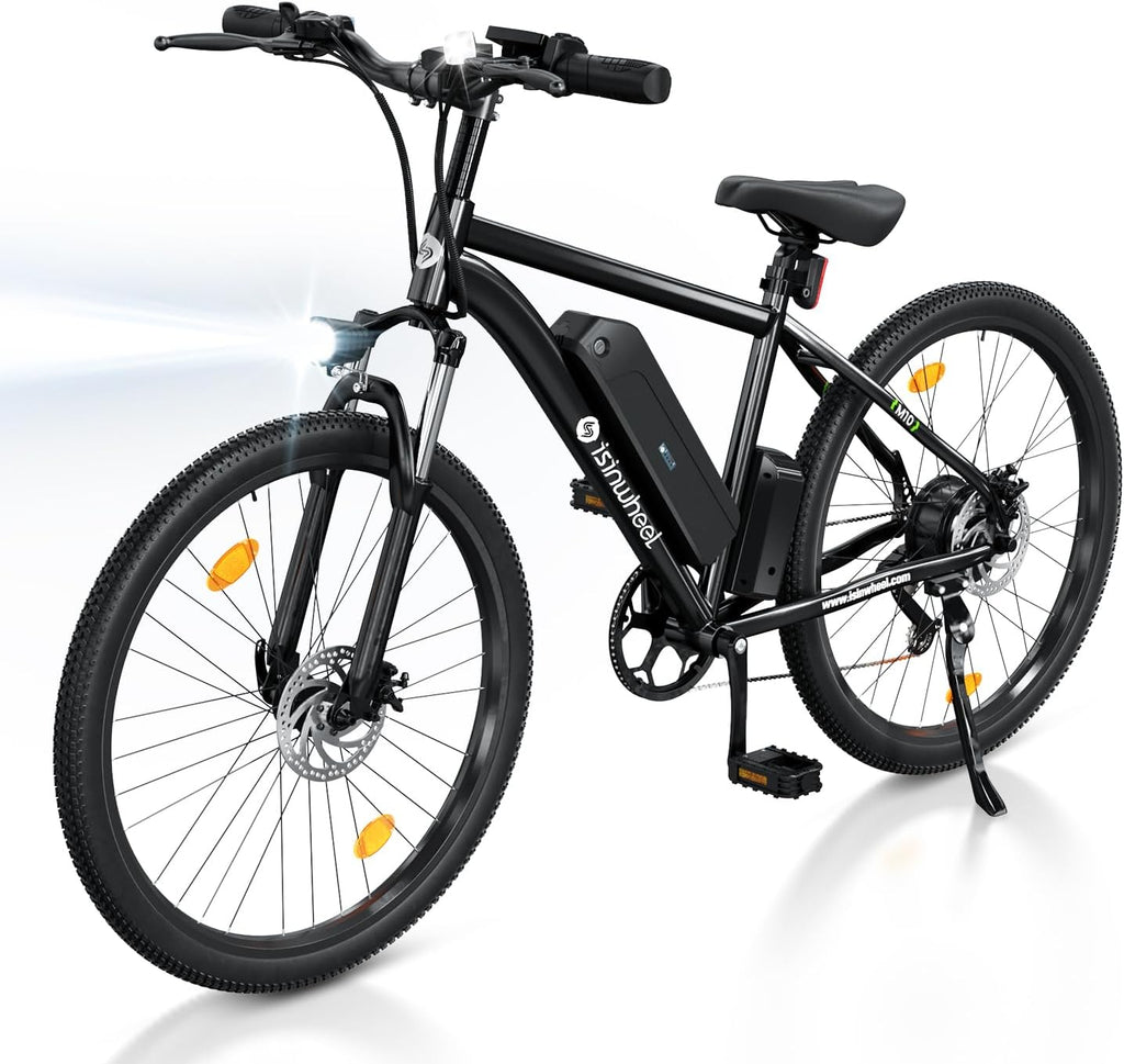 isinwheel M10 Electric Bike for Adults with 374.4Wh Removable Battery, 46Miles 20MPH Commuting Electric Mountain Bike with 500W Brushless Motor, 35 Speed, 26" Tires and Front Fork Suspensio