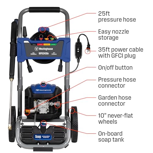 Westinghouse WPX3400e Electric Pressure Washer, 3400 PSI, 2.0 GPM, Brushless Motor N172