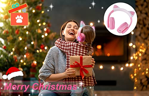 Cat Ear Kids Headphones Bluetooth LED Wireless Over Ear with Microphone Pink D91528