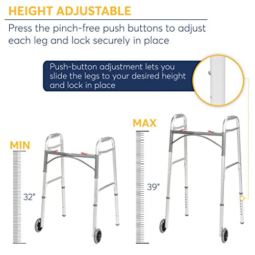 Drive Medical 2-Button Folding Walker with Pop & Glide Skis J798
