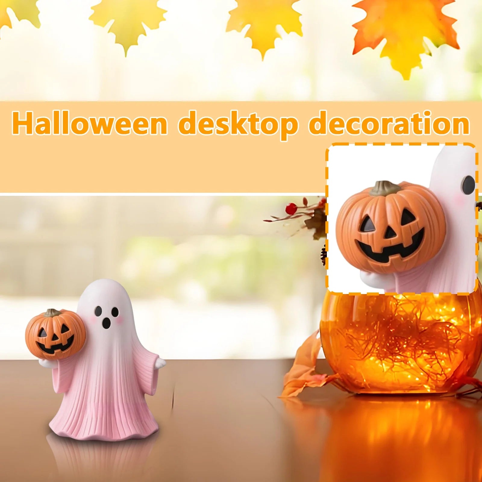 Pink Ghost Figurine Set, Resin Pumpkin Statues, Pastel Halloween Decor Q816